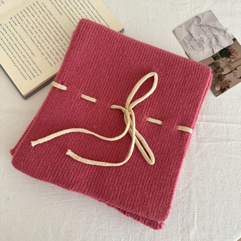 Écharpe Tricotée à Nœud Papillon pour Femmes Automne et Hiver Chaude et Douce Écharpe Tricotée