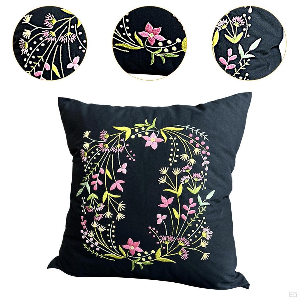 Embroidery Kit for Adults Pillow Cover Gift with Threads Cushion Floral Simple Bedroom