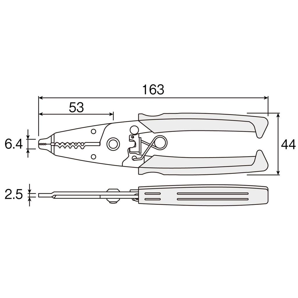 HOZAN P-960 Wire Stripper for Millimeter-Sized Wires, 163mm Long, 80g Weight, with Special Stopper