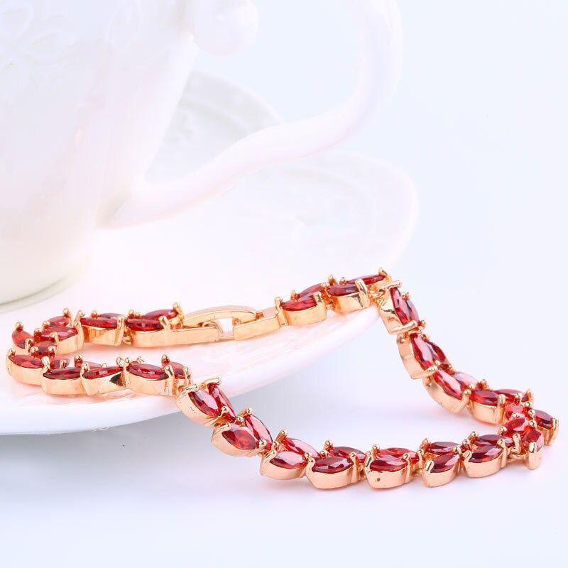 MxGxFam Rose Gold Color Full CZ Red Olive Leaves Bracelets for Women 17  Cm / 19 Cm AAA+ Cubic Zircon