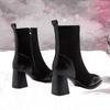 Thick High Heel Short Boots Autumn Winter New Popular Square Headed Suede Ankle Boots for Women Black Brown Elastic Heeled Boots
