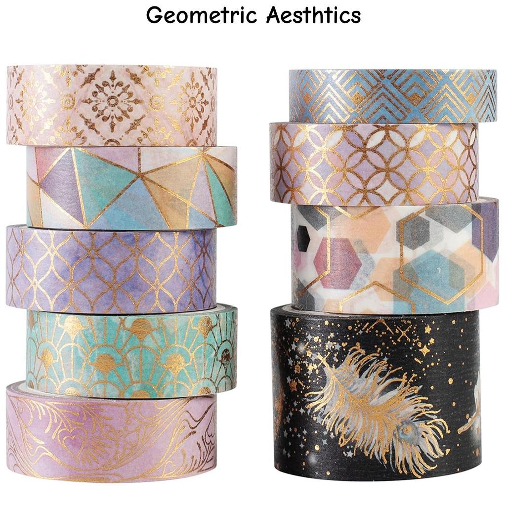 9 Rolls Mystic Gold Washi Tape Set Wide Gold Silver Foil Masking Tape Adhesive Decorative Stickers for Arts DIY Crafts