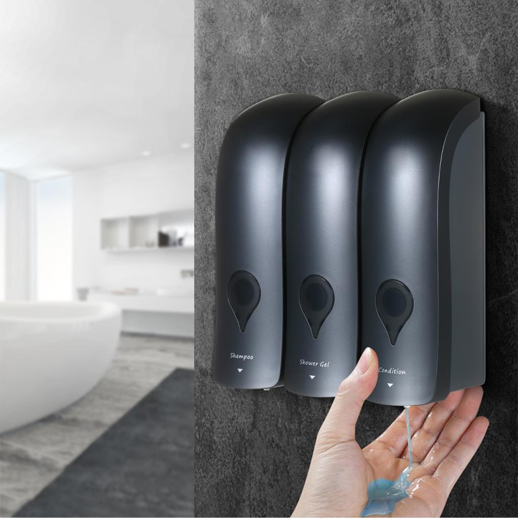 Manual Soap Dispenser 3 Chamber X 300mlCelsius 10.2oz Wall Mounted Liquid Shampoo Box Shower Gel Hand Soap Dispensers for Kitchen Bathroom