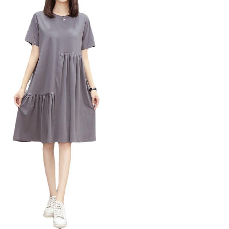 Plus Size Women's Korean Style Short Sleeve Irregular Patchwork Dress