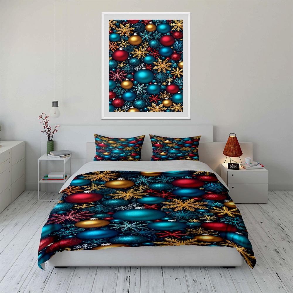 Christmas Ornaments and Snowflakes Bedding Bedding Set (1 Duvet Cover, 2 Pillowcases, Duvet Not Included)