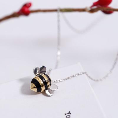 Exquisite Bee Pendant Necklace 925 Sterling Silver Fashion Creative Female Cute Jewelry D5QB