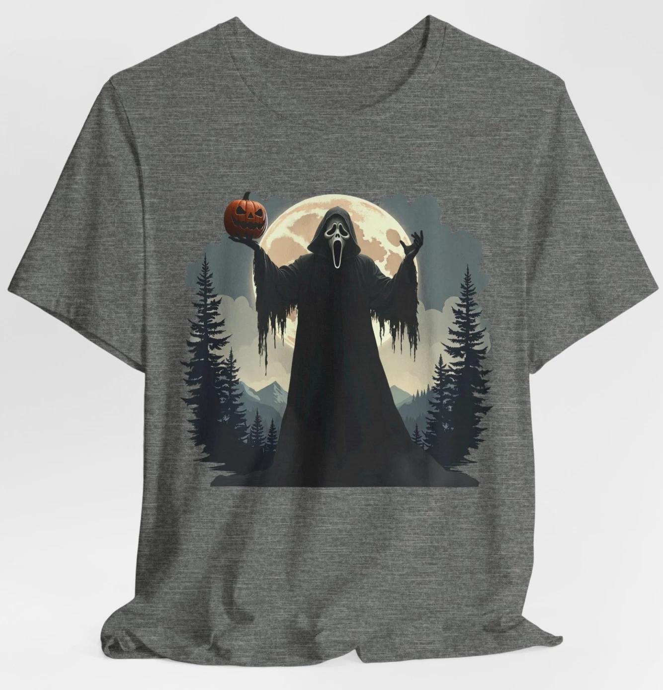 Grim Reaper Halloween Tee, Spooky Ghost Pumpkin T-Shirt, Moon Forest Horror 2XL