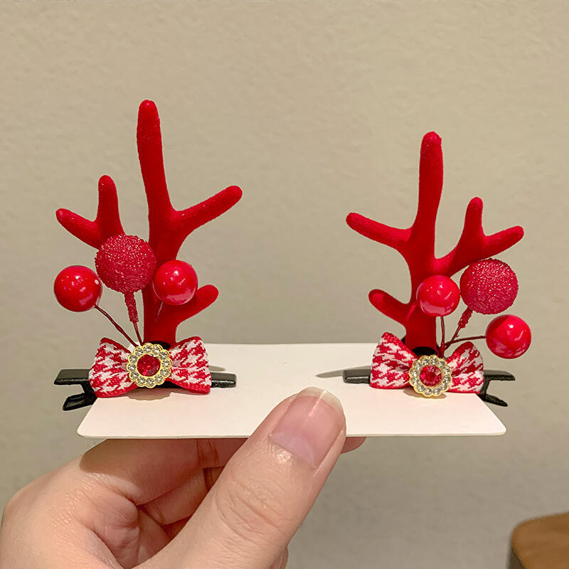 1pair Christmas Red Antler Hair Clip Accessories for Kids Side Hair Clip for Children's Hair