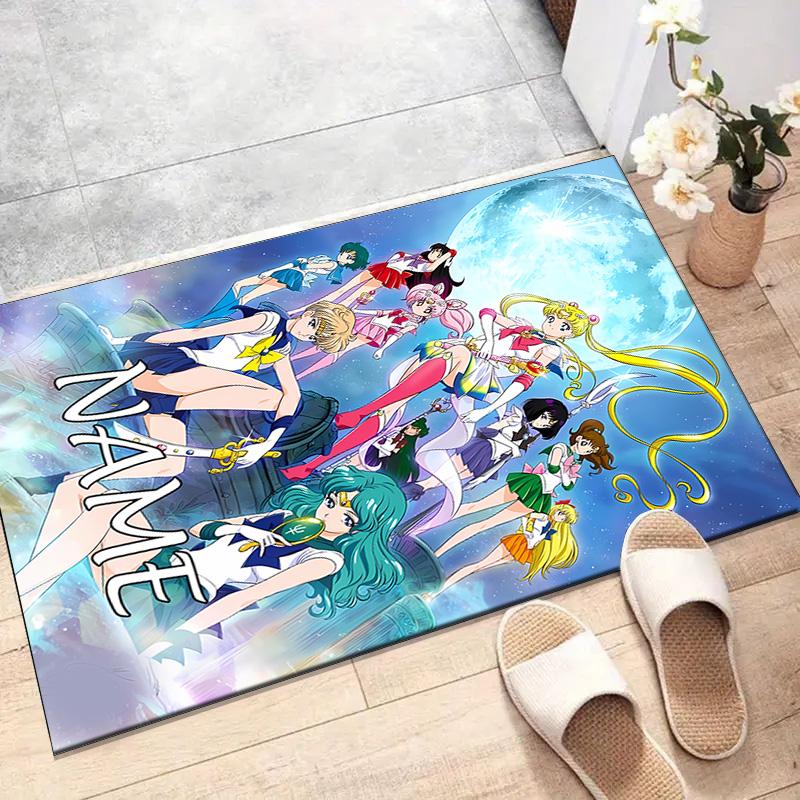 Custom Sailor Moon Mat Personalized Name, Polyester Washable Indoor Entryway Rug, Gift for Christmas, Easter, Thanksgiving Day