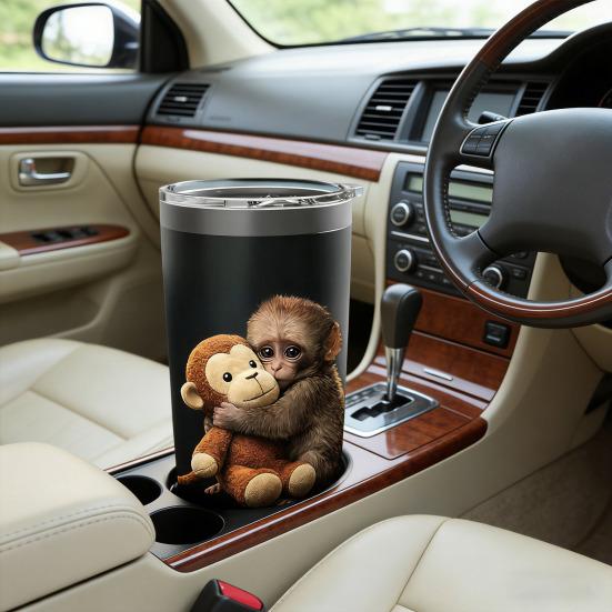 Double Wall Insulated Tumbler Cartoon Monkey Water Bottle 600ml Stainless Steel Travel Mug Portable Thermal Drink Container for Home