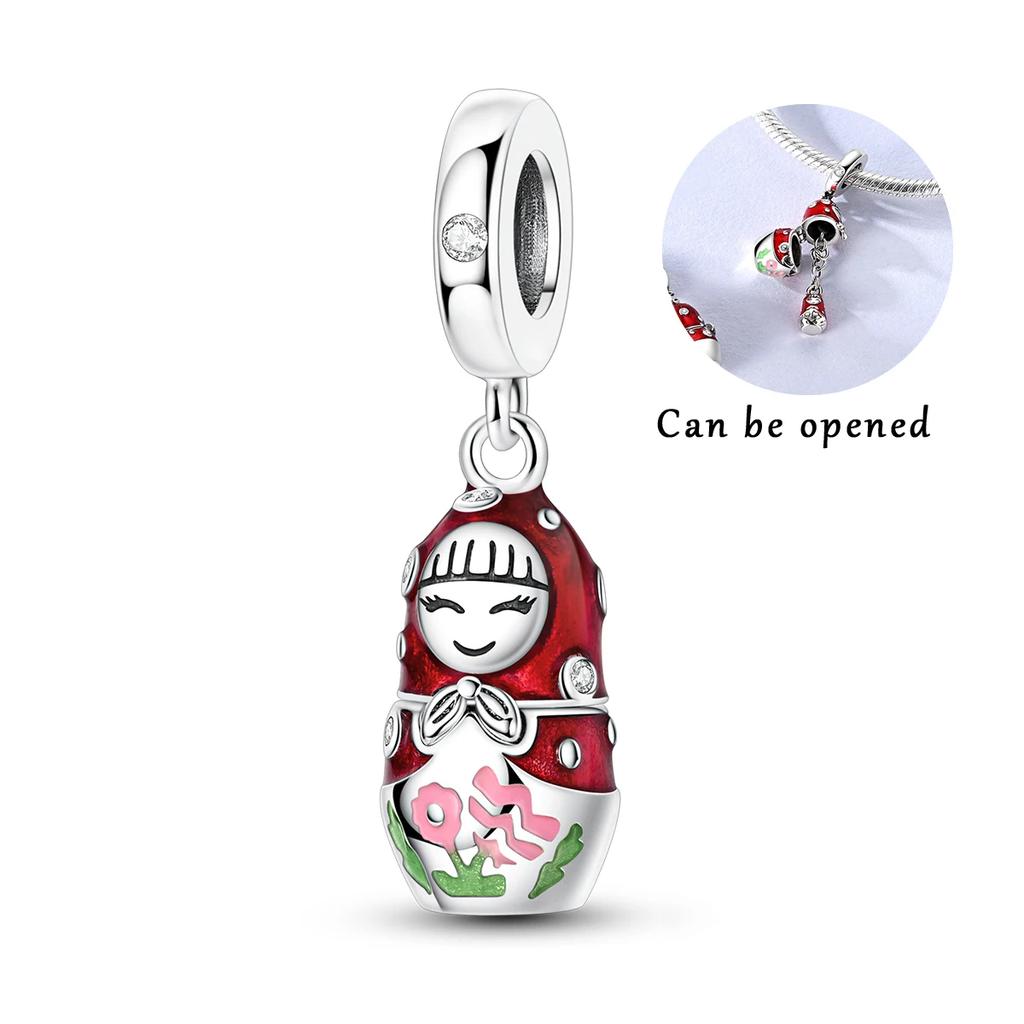 New Copper Charms Cute Nesting Doll Newt Pink Pendant Fit Original Beads Diy For Woman Jewelry