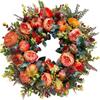 40cm Fall Peony and Pumpkin Wreath Simulation Garland for Front Door Farmhouse Decor Festival Celebration Thanksgiving Wreath