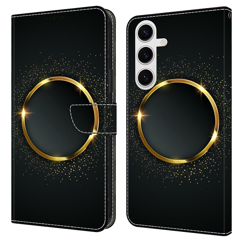 Для Samsung Galaxy S25 Чехол Кожаный кошелек Чехол для телефона с подставкой Gold Ring