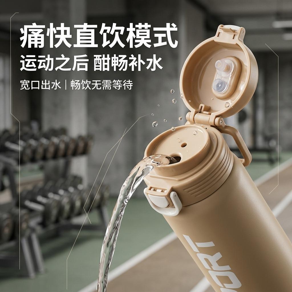 Water bottle stainless steel thermos cup double drink bullet cover large capacity outdoor sports portable water cup