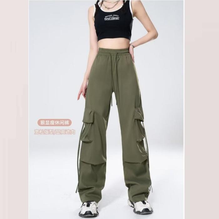 

Рабочие брюки синие женские маленькие летние тонкие широкие брюки с высокой посадкой прямые драпированные 3XL зелёный