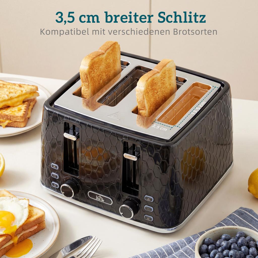 1.7L 2200W Rapid-Boil Kettle and 4-Slice Toaster Set with Limescale Filter, Black