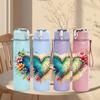 1PC Floral Wreath Heart Art Print 750ml Color Plastic Sports Water Bottle Leakproof Flip Straw Lid Suitable for Sports Office Home Use