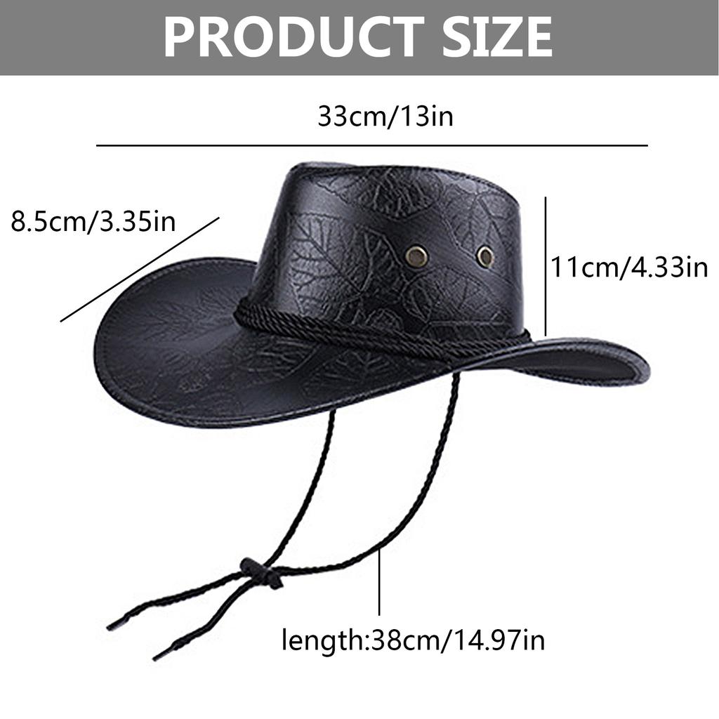 Vintage Sun Shield Hat Widen Brim Western Hat Vintage Leather Western Hat for Men Women Hiking Camping Fishing Travel
