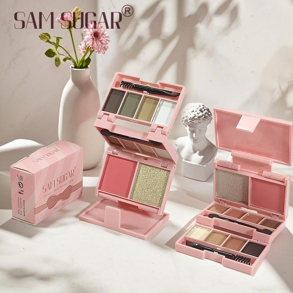 Mini Portable Folding Combination Palette Eyeshadow Highlight Blush Pearl Velvet Fine Blush Waterproof Glitter Highlight