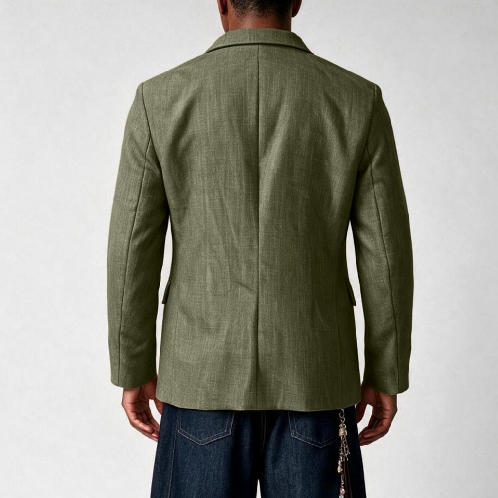 Leichte lässige Herren-Anzugjacke, Vintage-Farbe, einreihig, zwei Knöpfe, mit Leinenstruktur