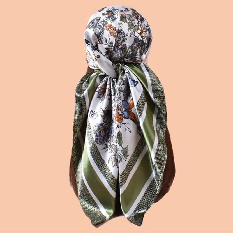 High Quality Silk Satin Square Scarf Womens Hijab Bandana Muslim Headscarves Shawl Wrap Ladies Headband Neckerchief Foulard 90Cm