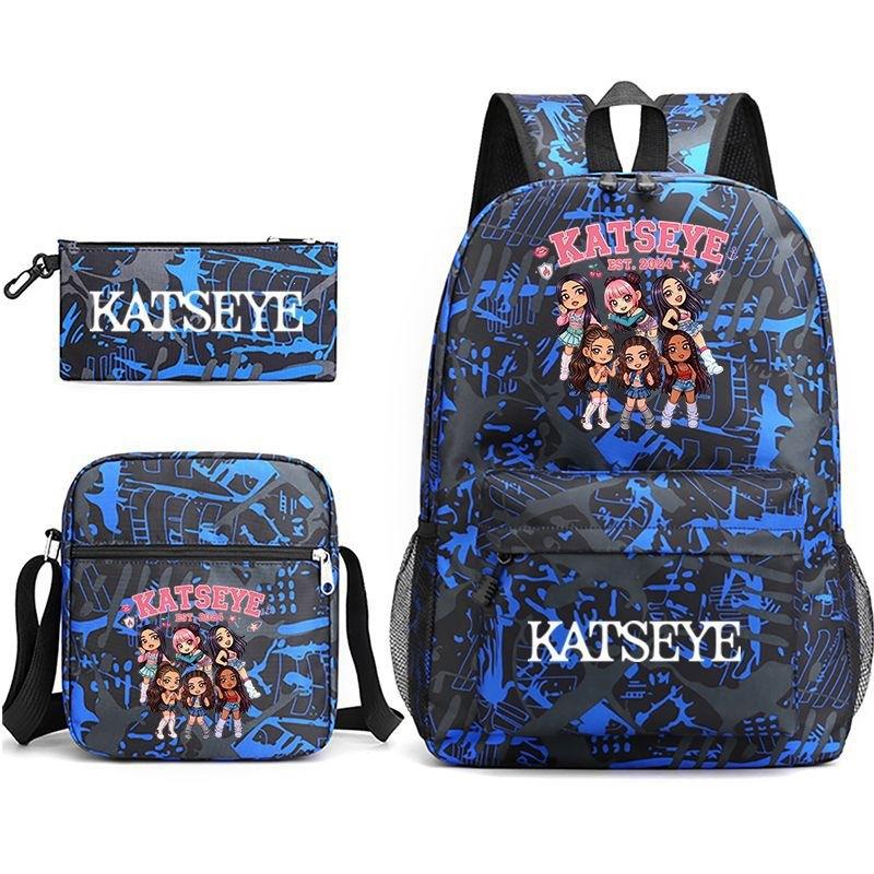 Katseye Kpop Girl Group Print Travel Backpack Laptop School Bag Set of 3, Unisex Large Capacity Daypack
