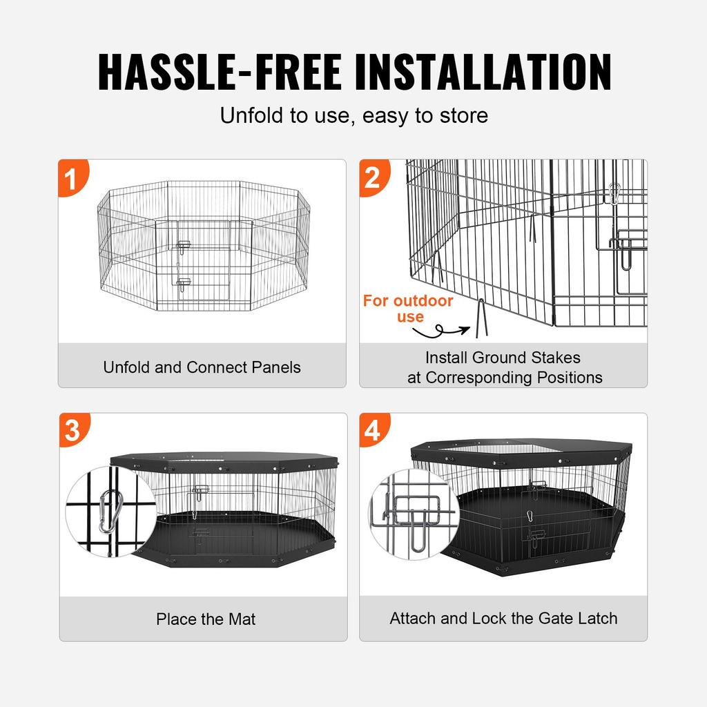 VEVOR Dog Playpen, 8 Panels Foldable Metal Dog Exercise Pen with Top Cover and Bottom Pad, 61 Cm H Pet Fence Puppy Crate Kennel