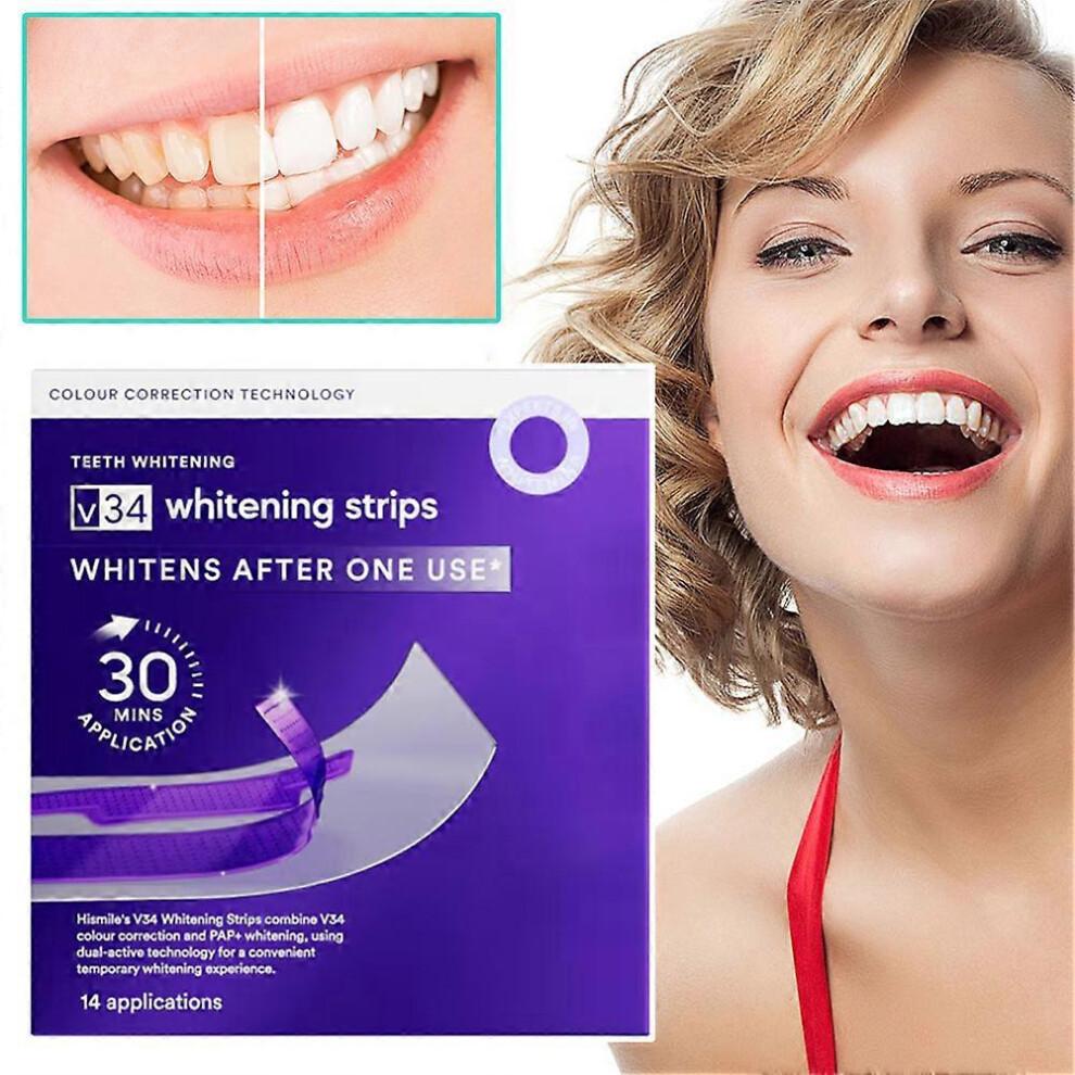 V34 Purple Whitening Teeth Strips Whitens After One Use, Whitening and Colour Correction, Gentle Formula Enamel Protection