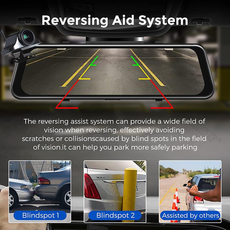 10 inch 4K Car DVR Wireless Carplay Android Auto Dash Cam for Car DVR Dual Video Recorder Rear View Mirror Camera 5G Wifi GPS