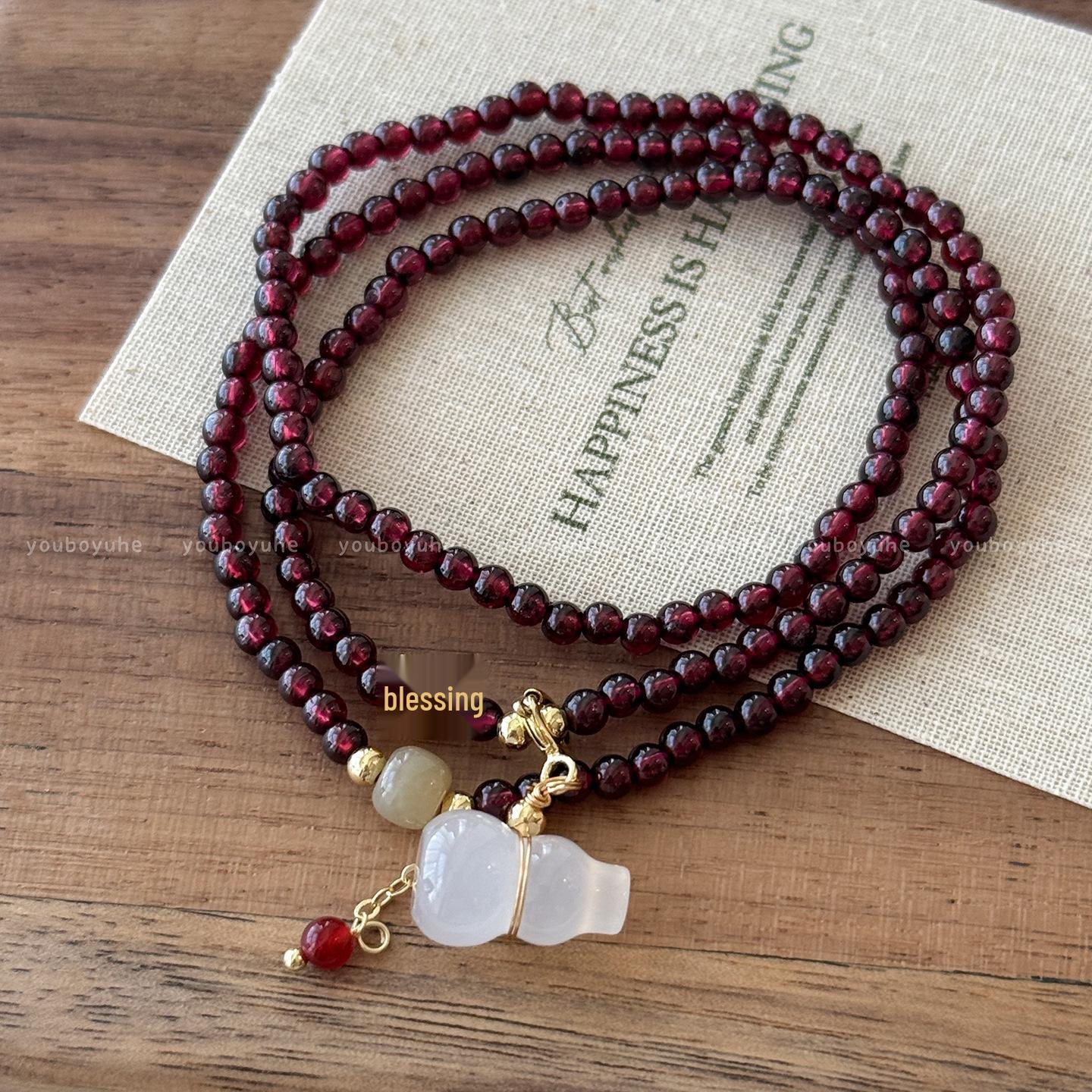 

Элегантный женский браслет из гранатового халцедона в форме тыквы - многослойный, изысканные ручные украшения в китайском стиле