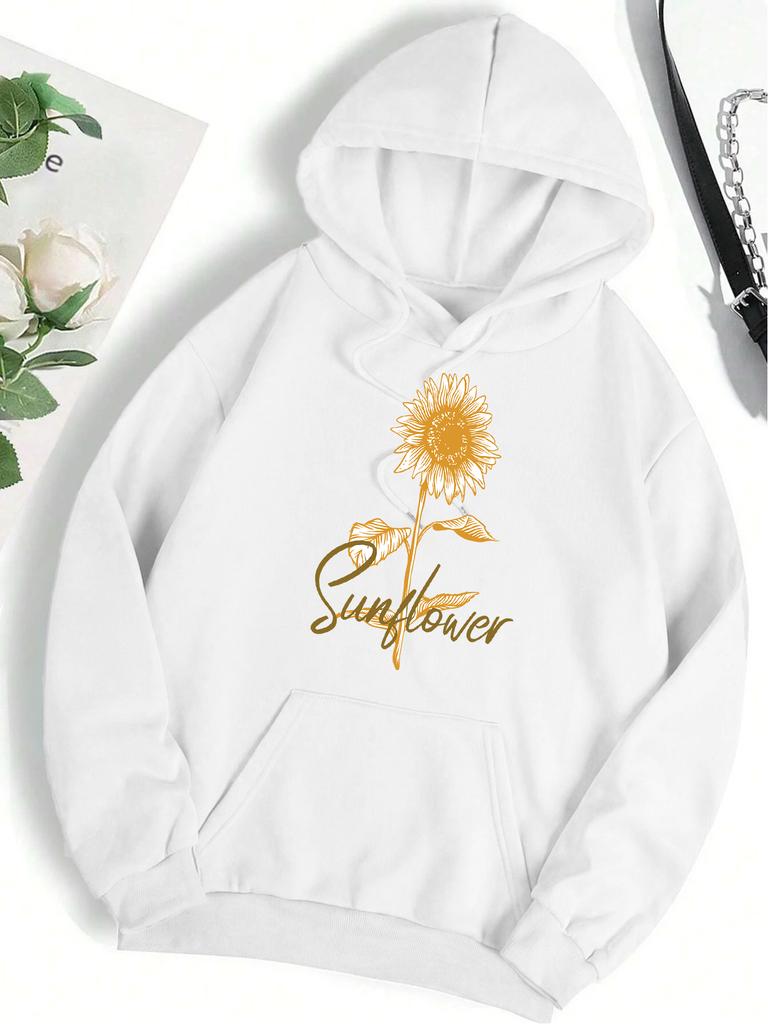 Blooming Beautiful Sunflowers Print Woman Hoody Solid Color Crewneck  Pullover Sport Trendy Women Clothing Breathable Loose Top