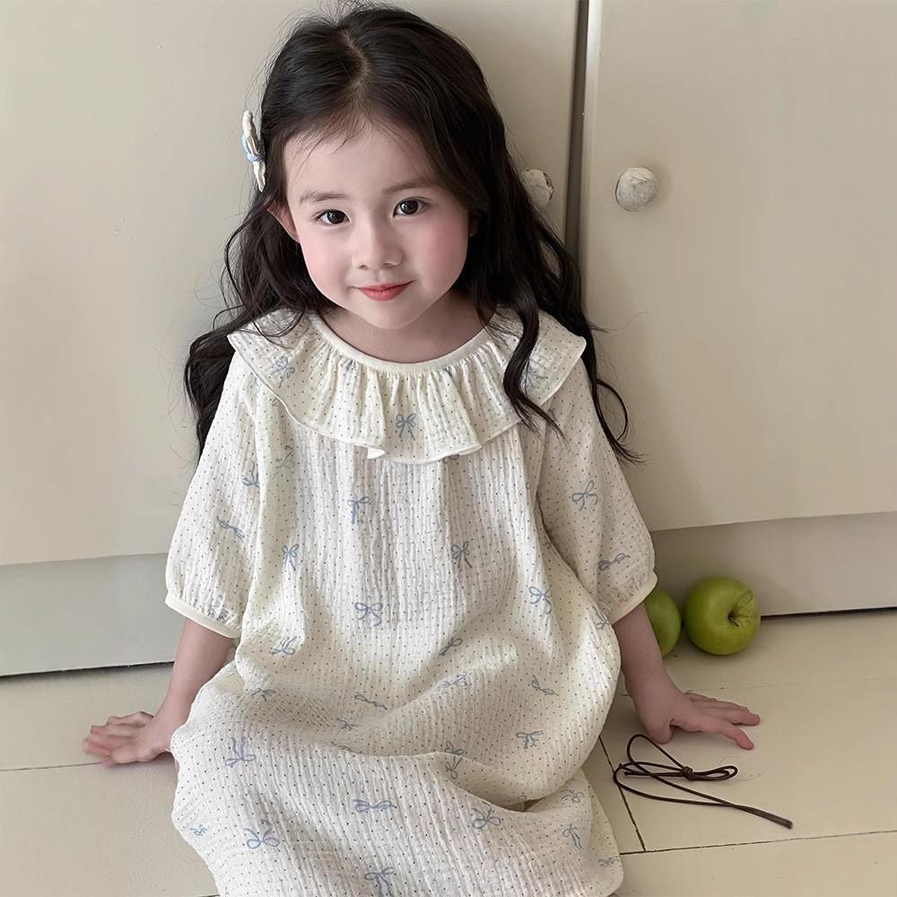 Girls Princess Style Thin 100 Percent Cotton Nightdress Kids Summer Sleepwear Home Clothing