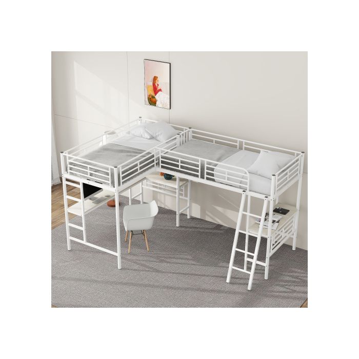 Lit Superposé 90x200cm - MUVOE - Blanc - Métal - Design Contemporain - 2 Places