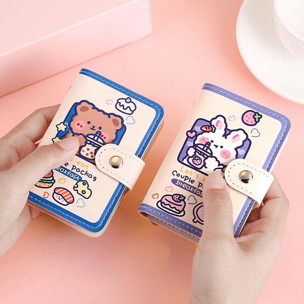 New PU Business Card Holder Anti Thief Cartoon Bear Coin Pouch Wallets Bag Student