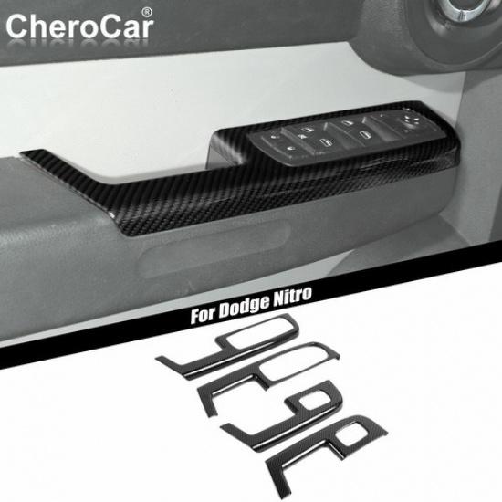 

4X Window Lift Switch Button Frame Trim Cover For 07-12 Dodge Nitro Carbon Fiber