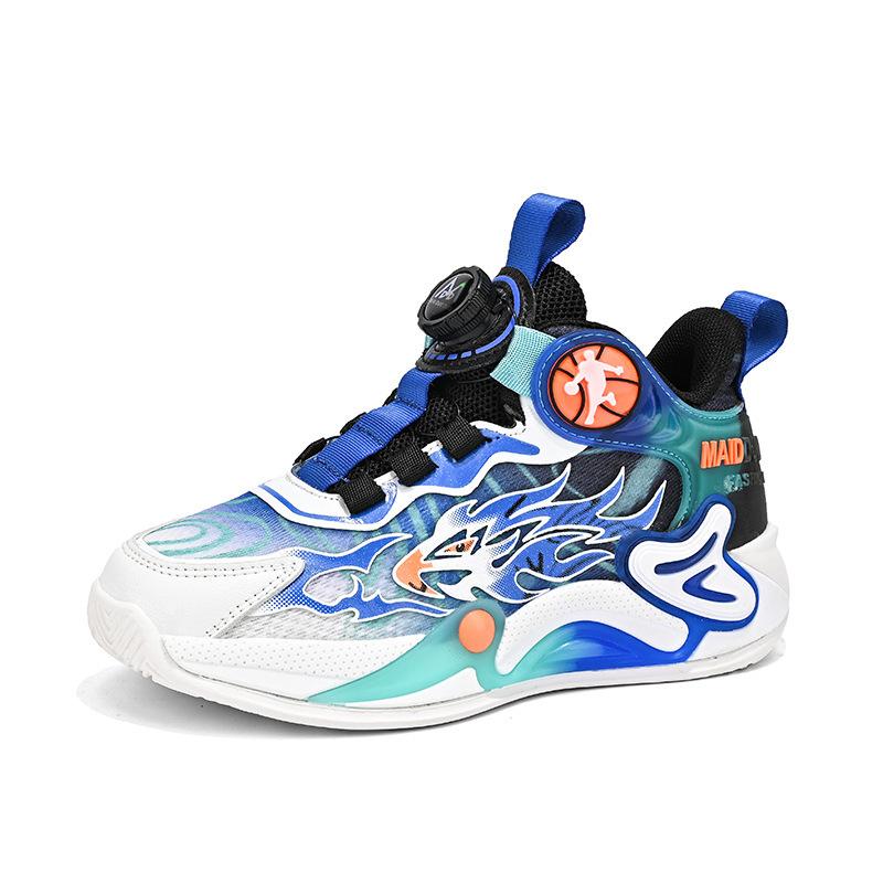 Children's basketball shoes boys' shoes summer 2025 new student sports shoes running rotating button mesh breathable