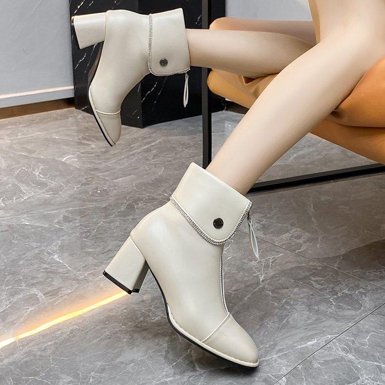 Fashion Boots  Spring/Autumn/Winter New Thick Heel Casual British Style Front Zipper High Heel Short Boots for Women