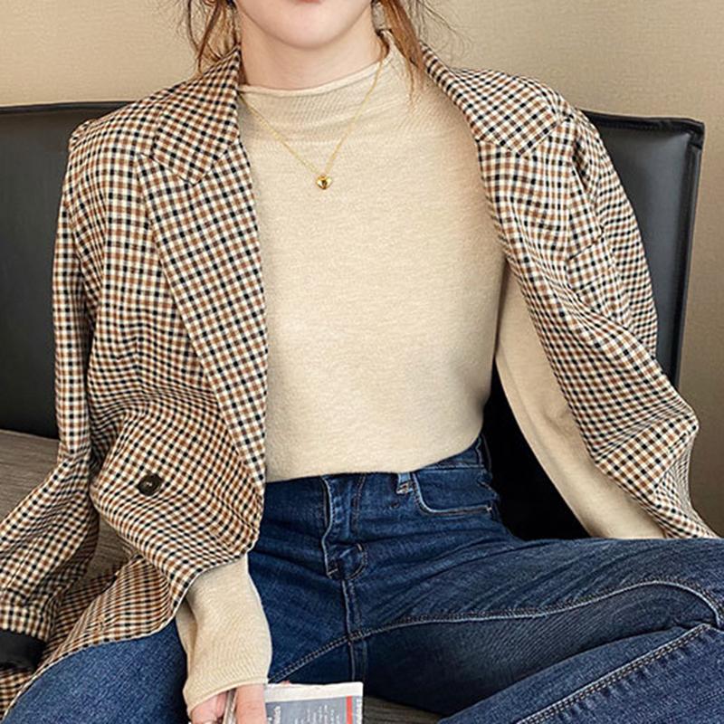 Ladies autumn winter Long Sleeve stand Collar slim fit Basic Solid Color Pullover T Shirt Top for Layering