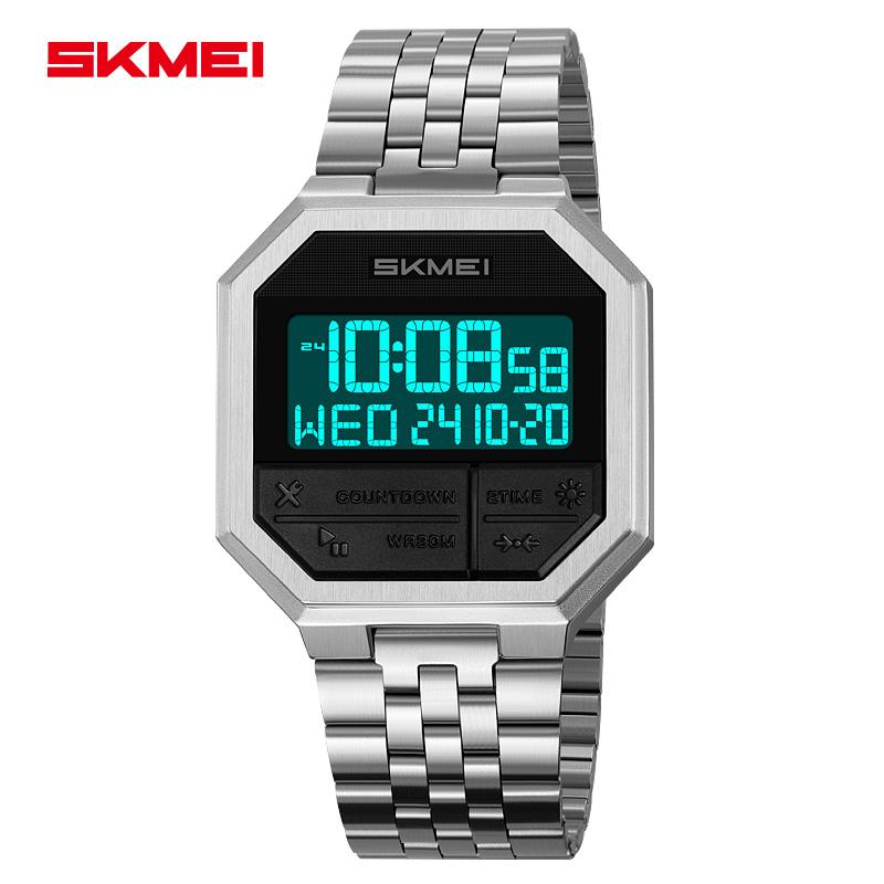 SKMEI 2350 Small Square Men s Electronic Watch Multifunction Business Style Steel Strap Waterproof Male Digital Wristwatch 2350