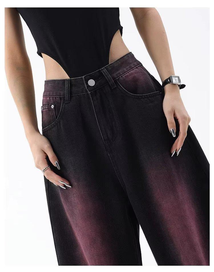 Women's Autumn Plus Size Retro Graffiti Wide-Leg Denim Jeans