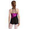 Glitzernder Tanz-Bodysuit für Mädchen, ärmellos, Stehkragen, Riemchenrücken und glitzernde Pailletten für Eiskunstlauf und Gymnastik