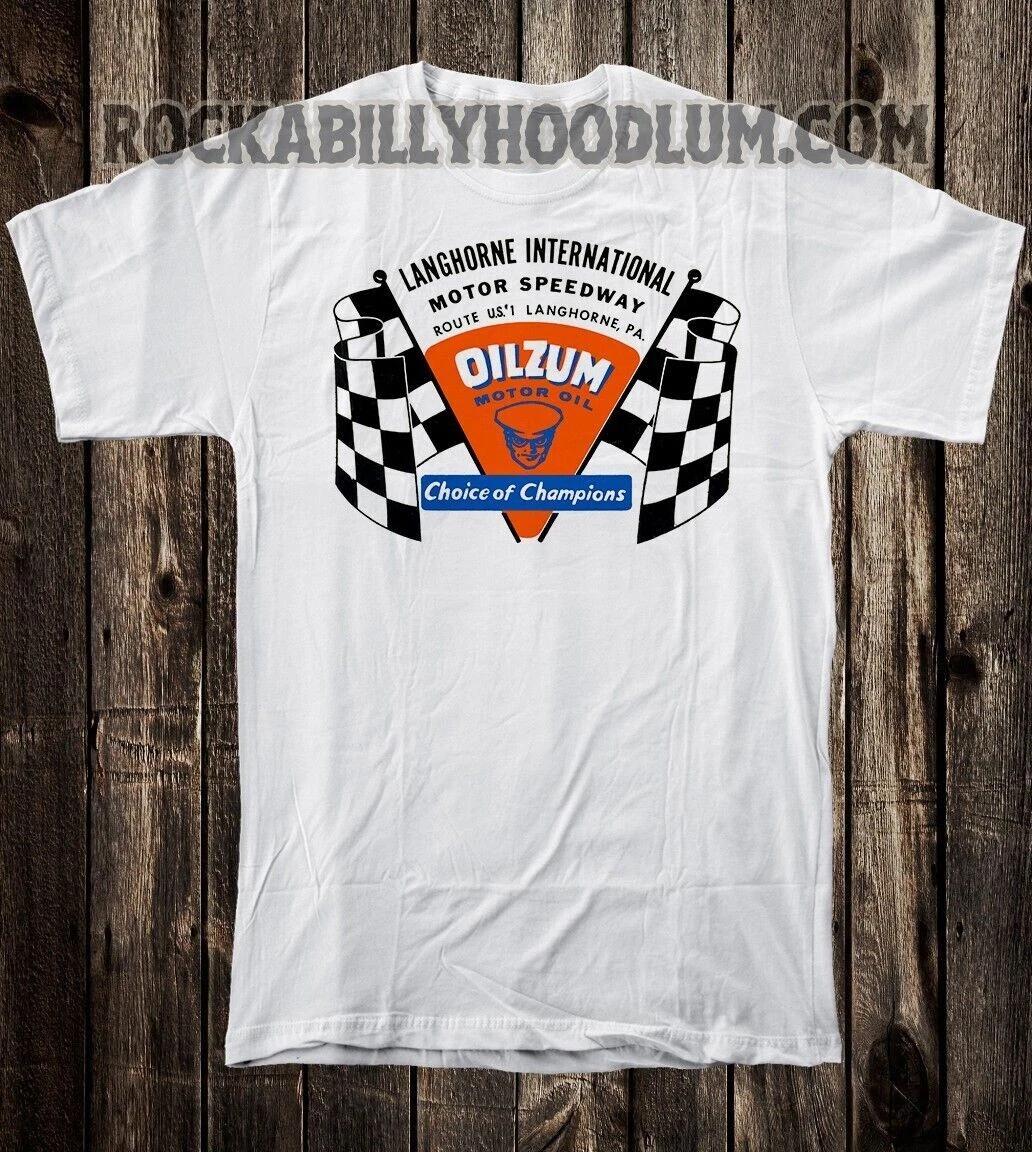 

Retro Hot Rod Tee T Shirt Drag Racing Langhorne PA Speedway Oilzum Motor Oil L