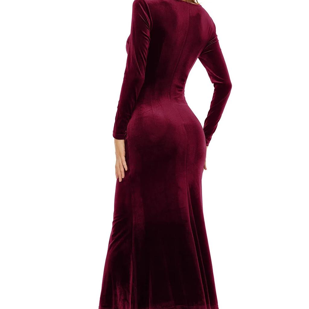 Women's Long Length Ball Gown with Strapless Sequins Ideal for Evening Parties Velvet Cocktail Dress V Neck Slim Fit Mermaid Style Evening Gown