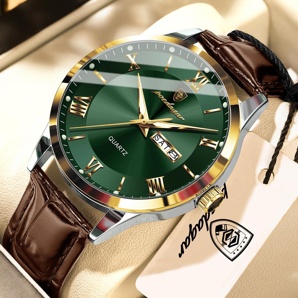 POEDAGAR Original Fashion Men's Watches Leather Date Week High Quality Quartz Men Wristwatch Waterproof Luminous Business Watches For Man Male Reloj