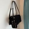Flower Stud Flat Pouch - Suede Black