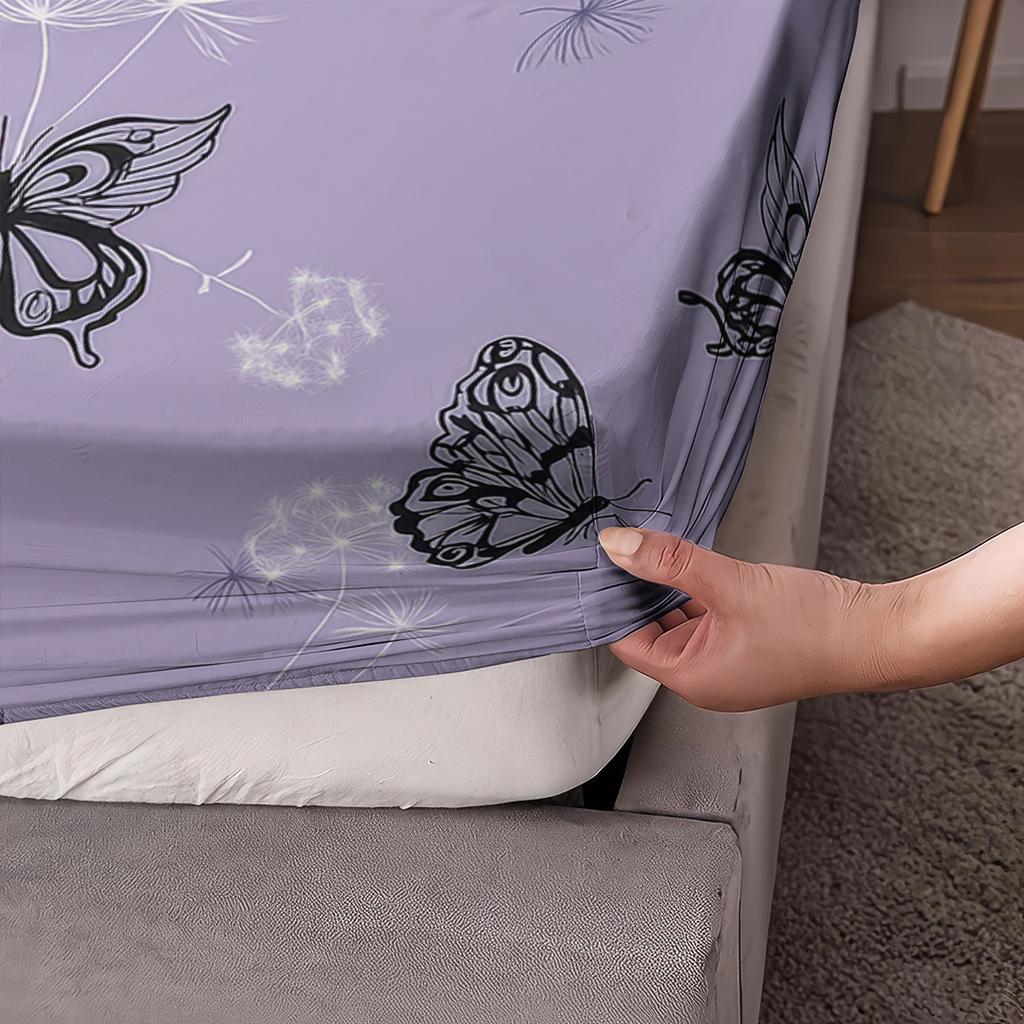 3pcs Purple Dreamy Butterfly Romantic Print Coreless Bed Sheet Set Multiple Sizes Bed Cover Bedroom Bedding Decoration