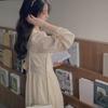Vintage French Puff Sleeve Midi Dresses for Women Party Korean Sequins Dress Elegant Fairy Wedding Female Clothes Autumn 2024