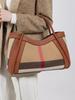 Aidrani  New Retro Checkered Women's Handbag, Large Capacity Luxury Bag, Canvas Genuine Leather Bag
