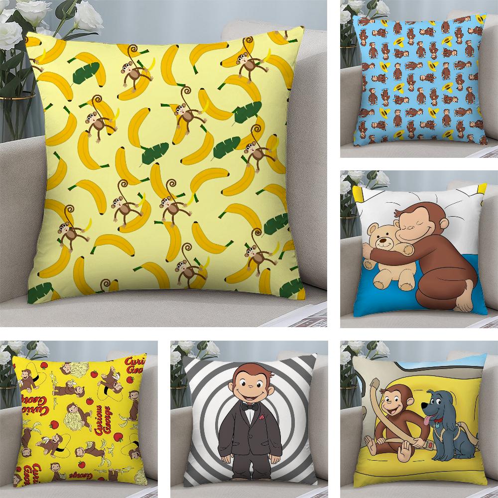 George The Curious Monkey Pillow Case Short Plush Sofa Decorative Gift Home Double-sided Printing Cushion