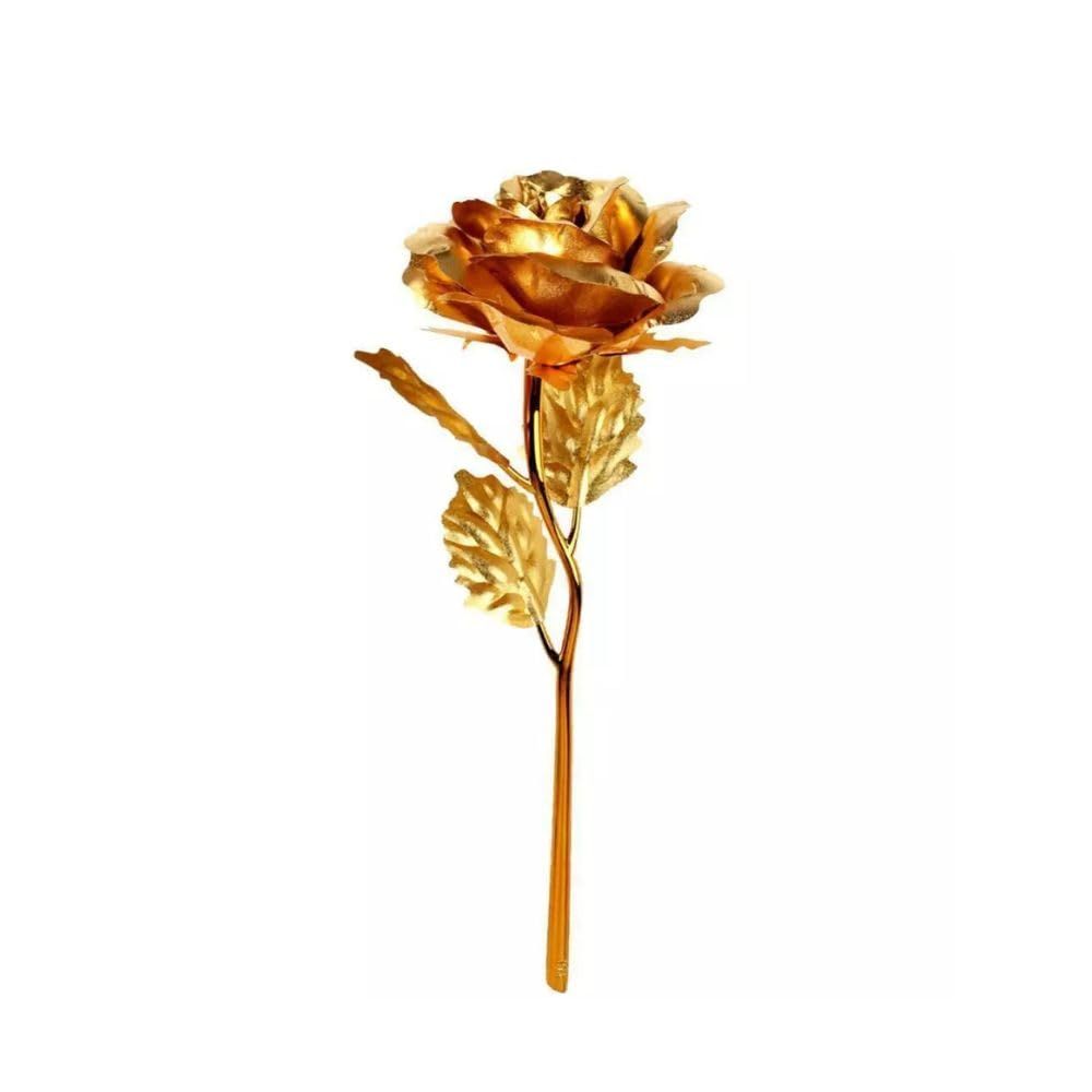 Golden Rose for Valentine Day Gift, 1 Count, 7.5 Inches, Gold, Artificial Flower, Rose, U-Shape, Indoor and Outdoor, Valentine's Day